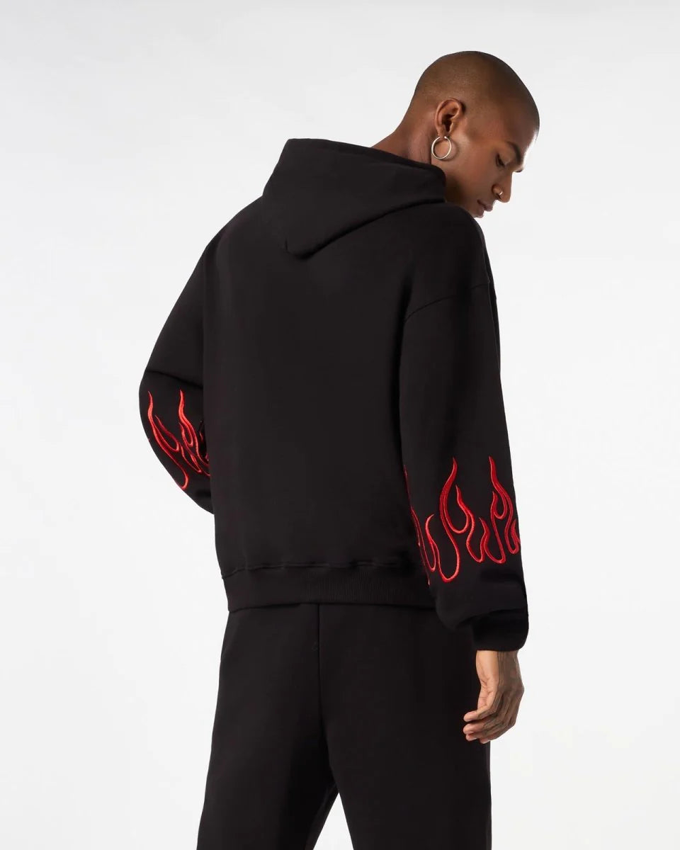 Vision Of Super - BLACK HOODIE WITH RED EMBROIDERED FLAMES