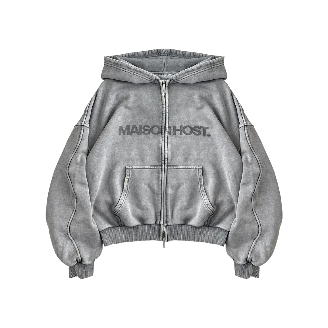 Host - Erode Wave Zipped Hoodie Grey