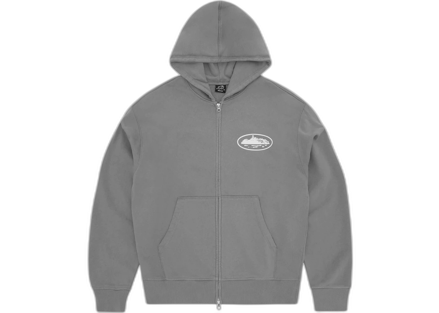 Corteiz Island Puff Print Zip Hoodie Gully Grey
