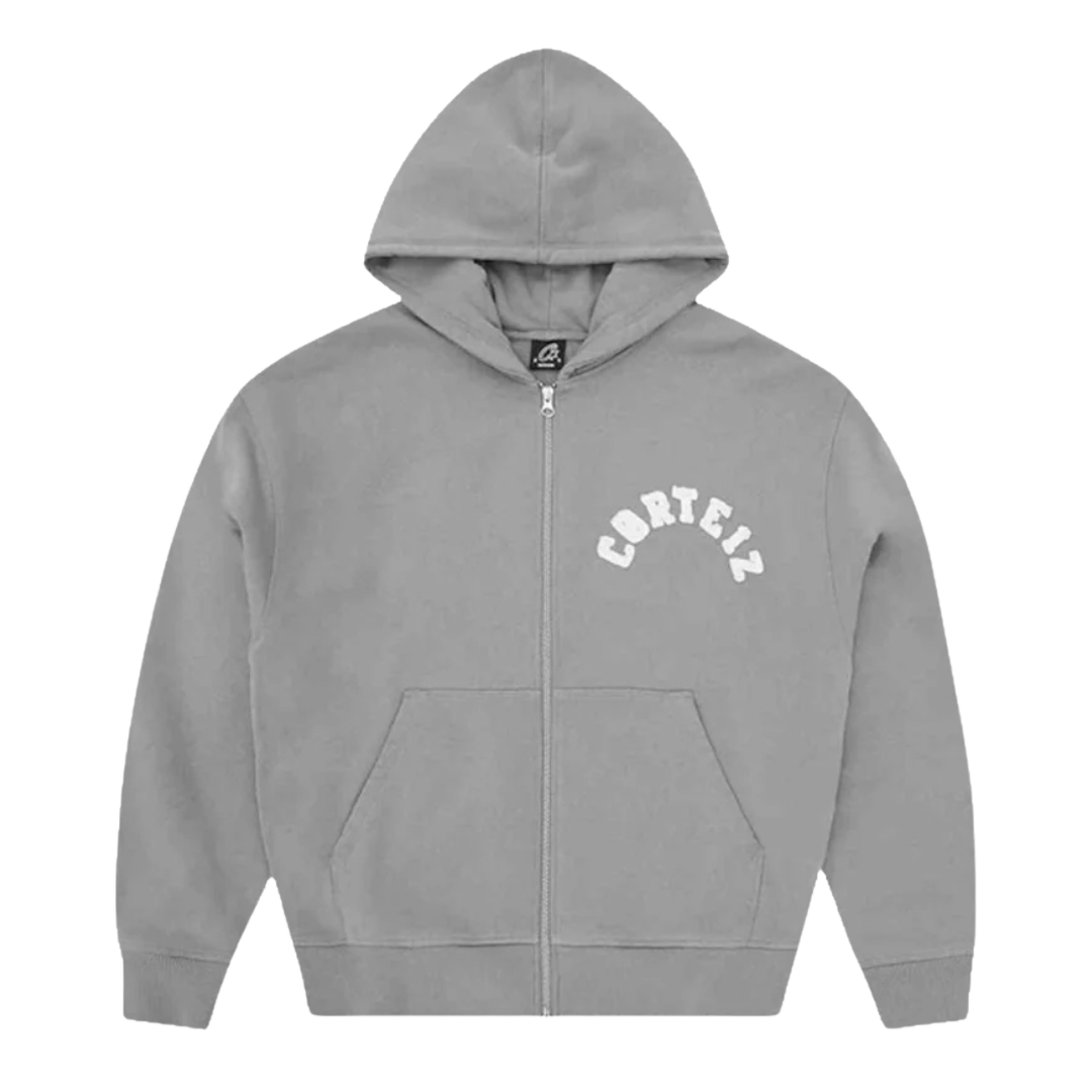 Corteiz Colly Arch Logo Pewter Zipped Hoodie Grey