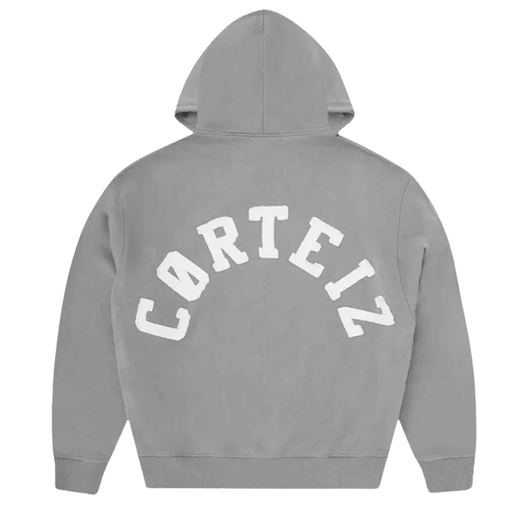 Corteiz Colly Arch Logo Pewter Zipped Hoodie Grey