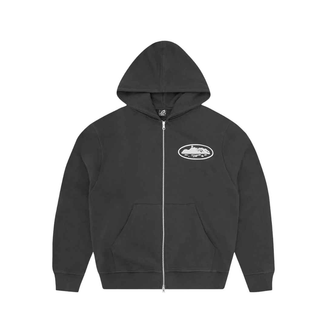 Corteiz Island Puff Print Zip Hoodie Washed Black