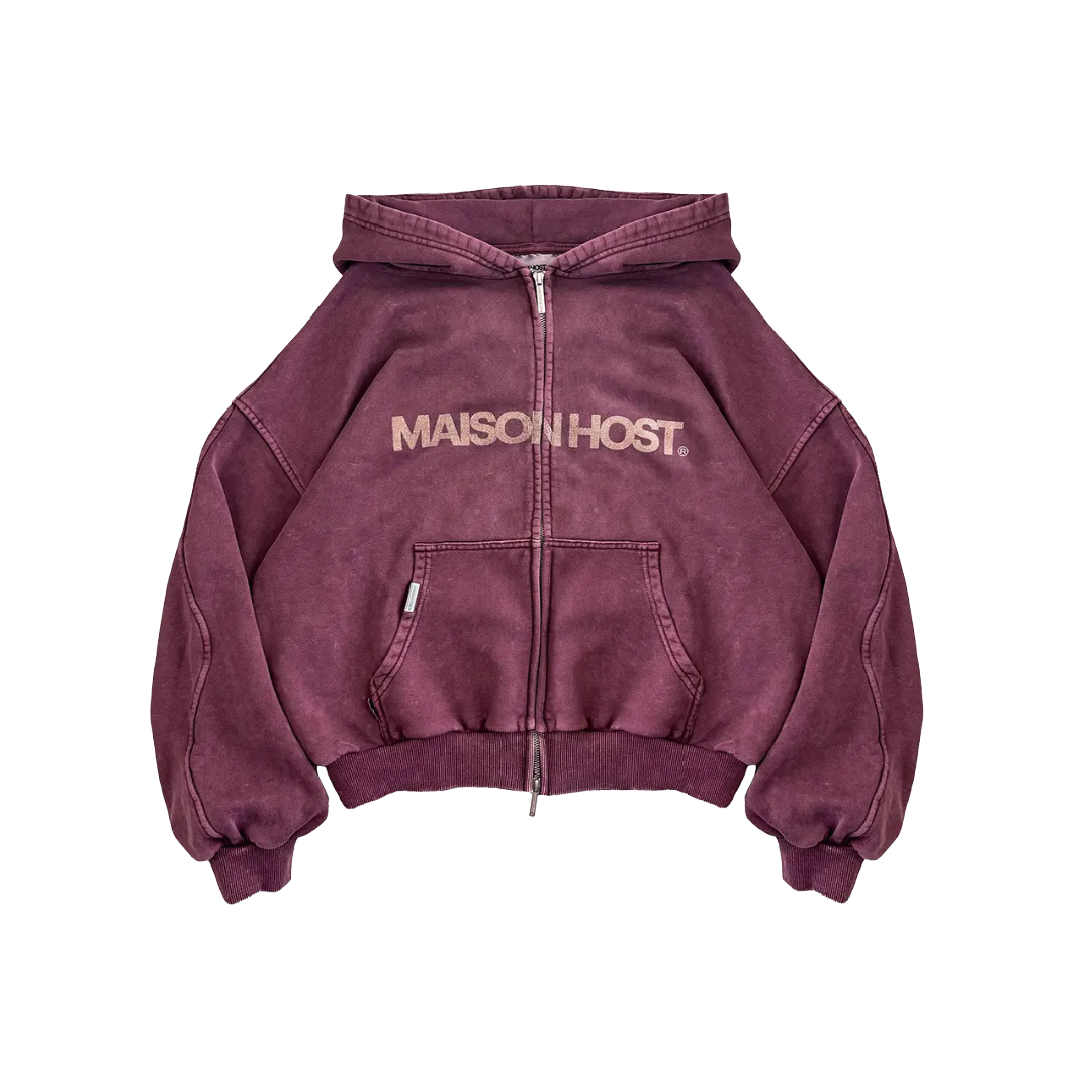 Host - Erode Wave Zipped Hoodie Burgundy